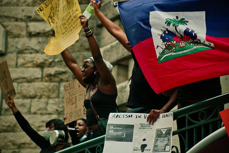 group of people protesting together